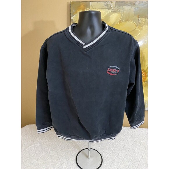 Vintage Levi’s Embroidered Red Logo Black V Neck Sweatshirt Men’s Size Large - Picture 2 of 13